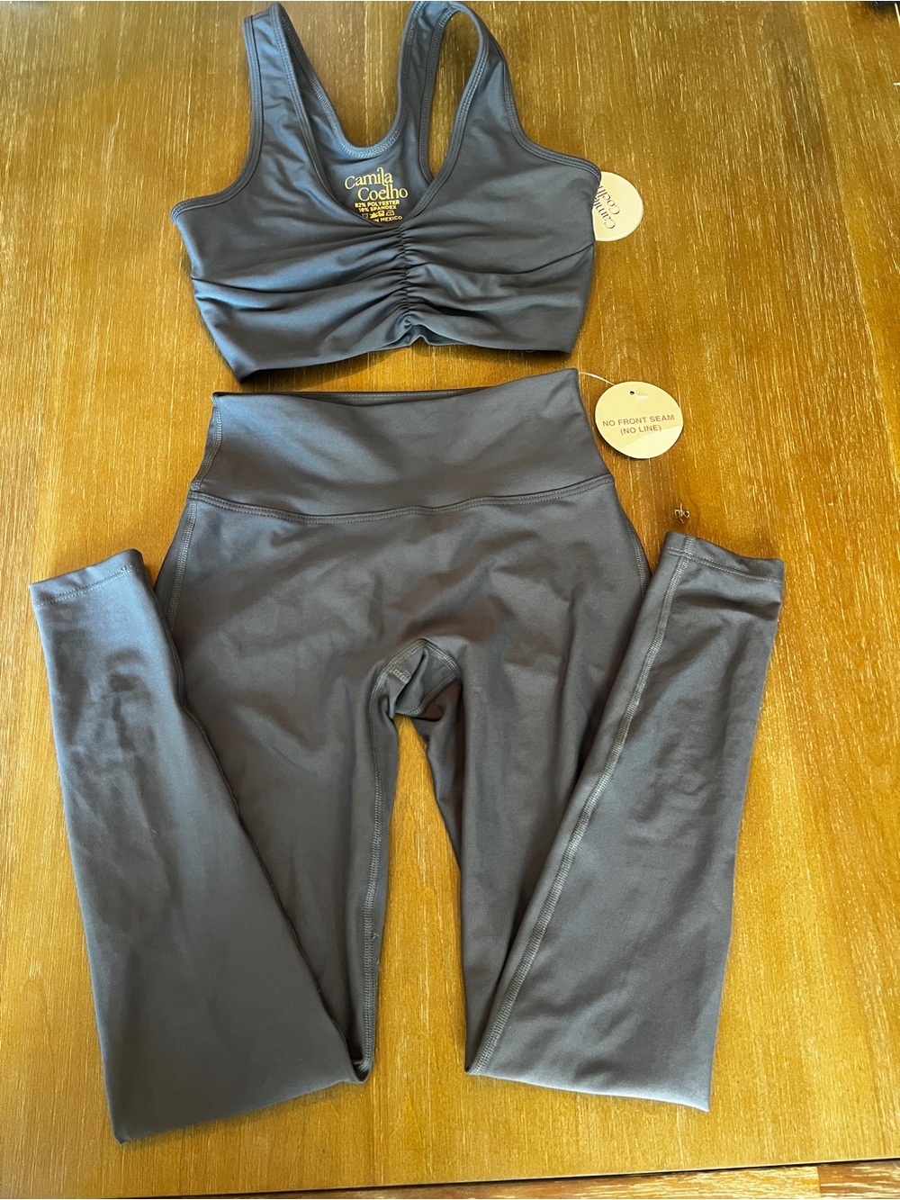 NWT Camila Coelho Charcoal High-Waist Leggings with Matching Sports Bra XS